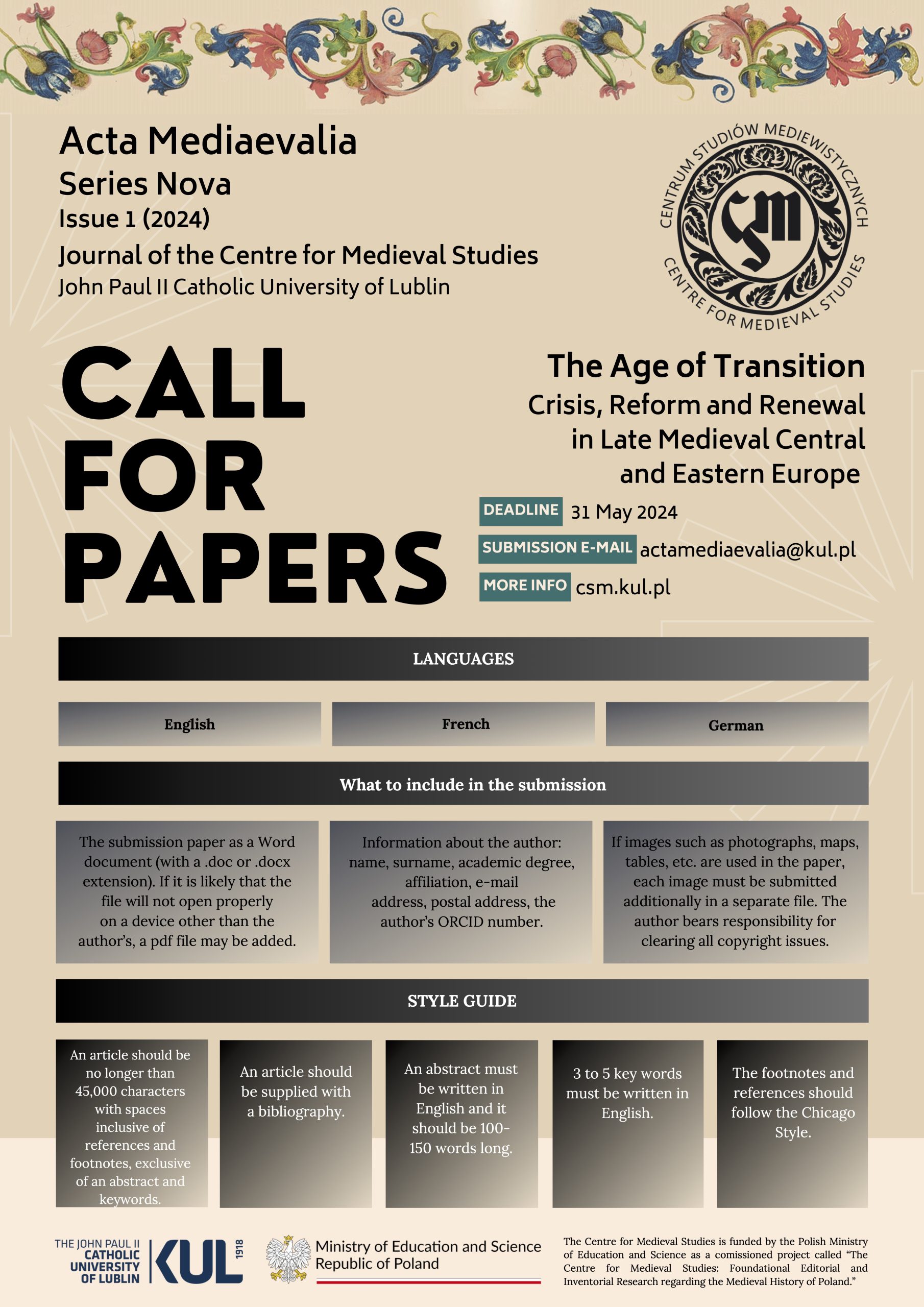 You are currently viewing Call for Papers: The Age of Transition. Crisis, Reform and Renewal in Late Medieval Central and Eastern Europe